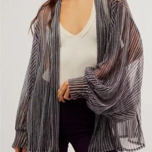 Free People Sheer Striped Top in Black and Silver